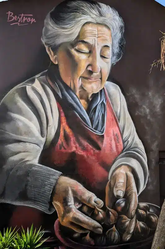 El Bosque de Cobre: 4 rutas fáciles en el Valle del Genal (Málaga) 🍂 10 Mural en Igualeja dedicado a la tradición de las castañas en el bosque de cobre Málaga